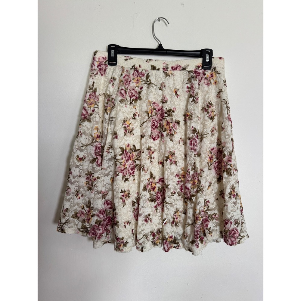 Vintage Cottagecore Floral Lace Mini Skirt Coquette Cream Pink A-Line large